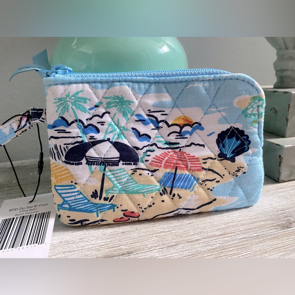 Vera Bradley RFID Zip-Top ID Case in Cotton ✨ Beach Treasures | wristlet - Picture 8 of 12